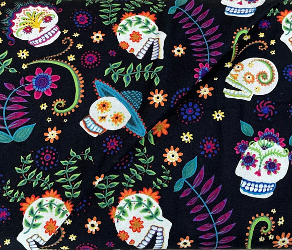 5015 - Logan - Halloween - Decorated Skulls, Multi Colored On Black