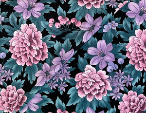 5014 - Hoffman - Pink And Lavender Floral On Black