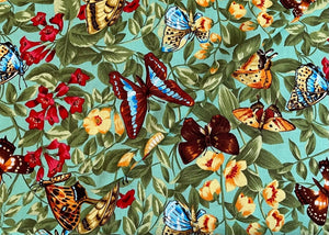 5016 - Hancock - Multi Colored Butterflies And Flowers On Turquoise