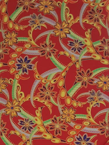 #133 - Fabric Freedom - Deco Dreams - Metallic -  Red With Multi Colored Flowers And Vines