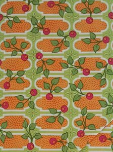 #162 - Kaufman - Veranda Pink Cherries On Green And Orange