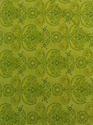#172 - Henry Glass Co. - Piccadilly Lane - Lime Green With Leaves And Swirls.