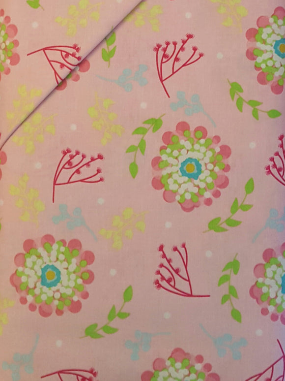 #250 - Riley Blake - Floriography - Pink And Green Flowers On Pink