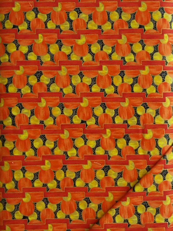 #261 - Fabric Freedom - Deco Dance Halloween - Orange Flowers With Yellow Circles