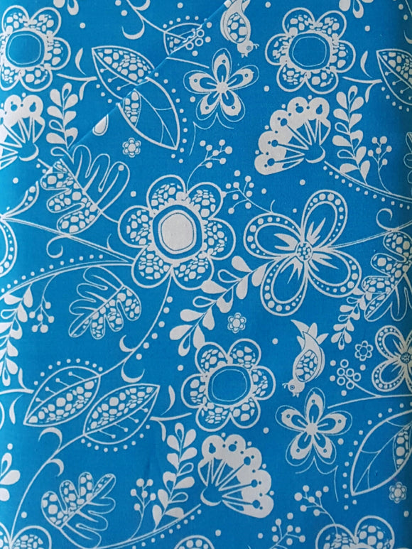 #278 White Floral On Blue