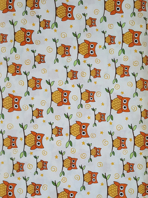 #336 Moda - Love U - Deb Strain - Orange Owls On White Fabric