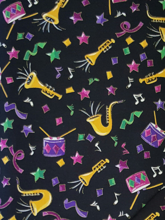 #341 Blank Quilting - Party Gras - Musical Instruments On Black