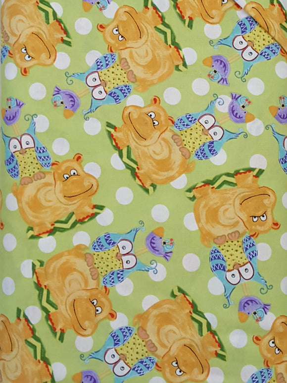 #351 - In The Beginning - Extraordinary World - Hippos And Owls On Lime Green
