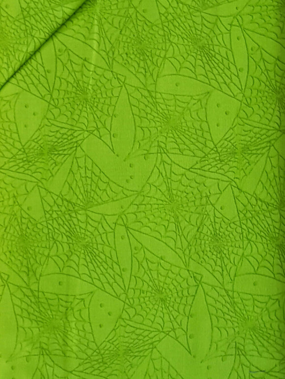 #400 - Studio E - Pumpkin Parade Spiderwebs On Lime Green - Halloween