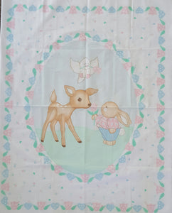 #425 - Panel - Adorable Bunny, Deer, Bird, In An Oval - Pastel Colors On White