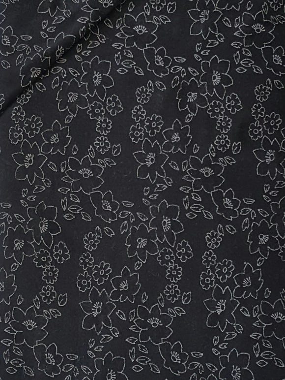 #511 - Robert Kaufman - Opal Devore -White Flowers On Black - BEAUTIFUL SHEER FABRIC - NOT FOR QUILTING