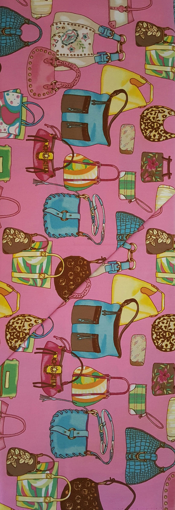 #548 Alexander Henry Fabrics - Colorful Purses On Pink