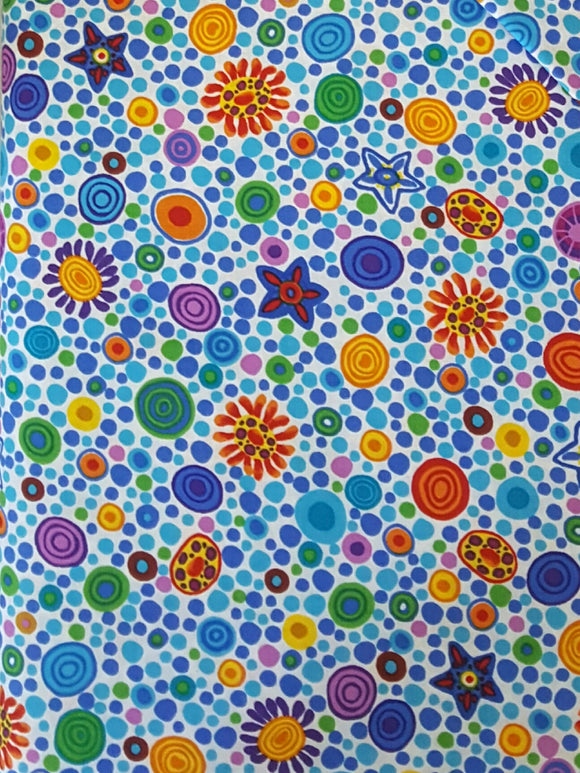 #665 - Hoffman - Colorful Dots, Stars, Flowers - Mostly Blue