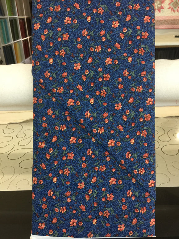 #555 - VIP Print - Rusty Red Flowers On Blue