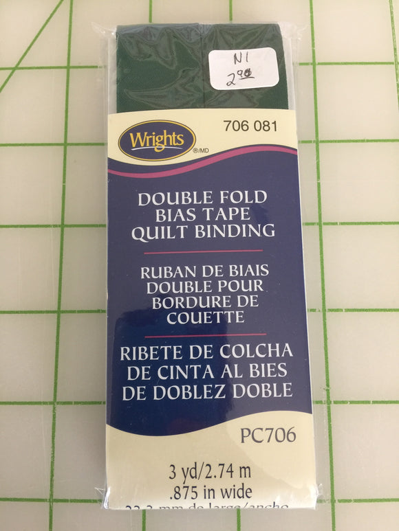 N1 - Wrights - Double Fold Bias Tape - Dark Green - 3 yds