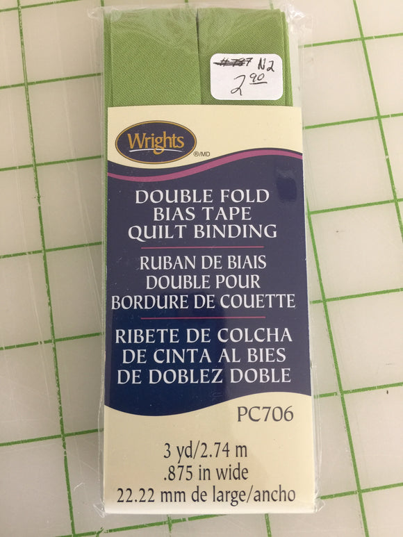 N2 - Wrights - Double Fold Bias Tape - Light Green - 3 yds