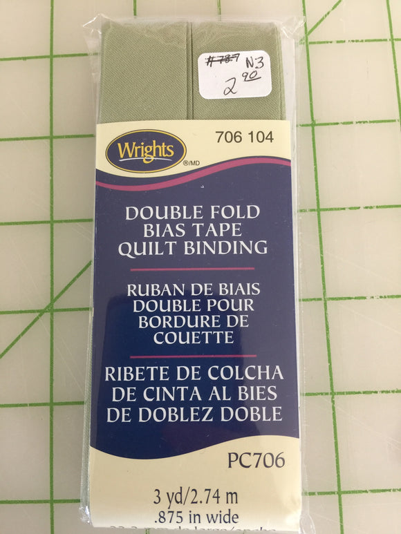 N3 - Wrights - Double Fold Bias Tape - Green - 3 yds