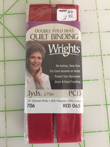 N6 - Wrights - Double Fold Bias Tape - Red - 3 yds