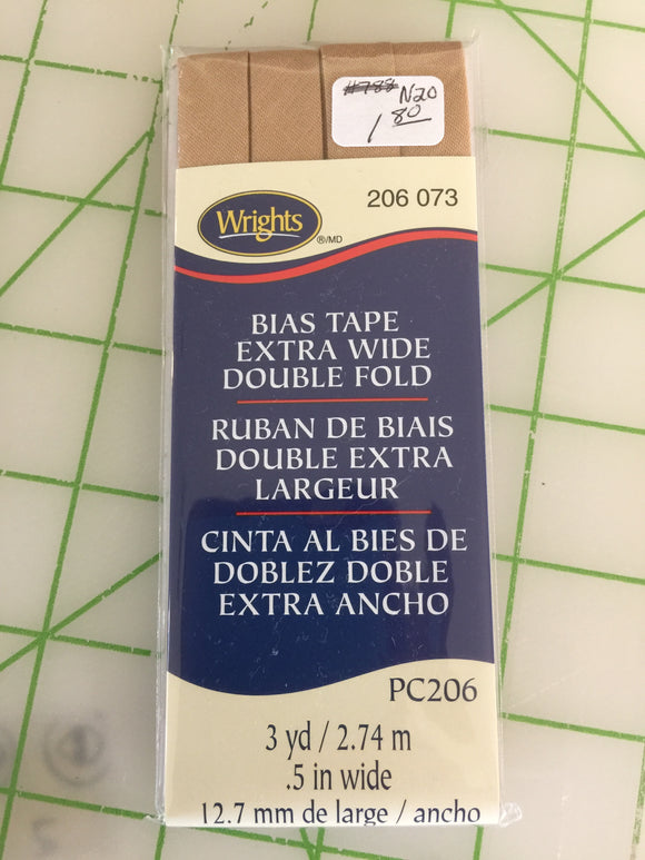 N20 - Wrights - Bias Tape - Extra Wide, Double Fold - Tan - 3 yds