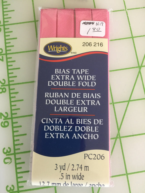 N19 - Wrights - Bias Tape - Extra Wide, Double Fold - Pink - 3 yds