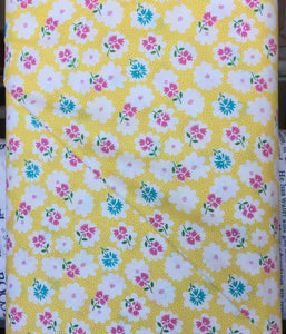 22383 17 - Fiddle Dee Dee - Moda - Yellow With Pink, Blue & White Flowers