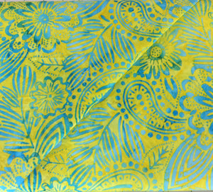 Moda - Batik - 4359 26 - Citrine - Lime Green With Blue Floral & Paisley